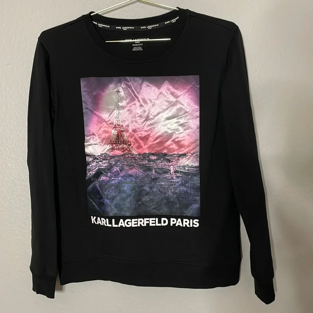 Karl Lagerfeld Paris Sunset Eiffel Cotton-Blend Sweatshirt - Picture 3 of 14